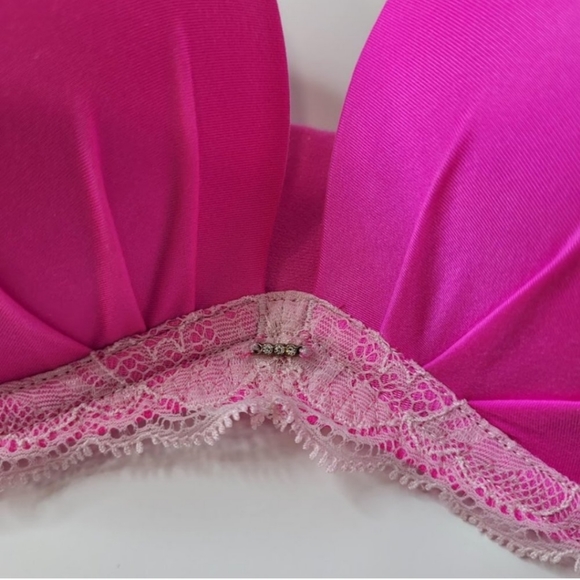 Victoria's Secret Push-Up Strapless Hot Pink Jewel Lace Underwire Ivory 32D Bra - Picture 9 of 12